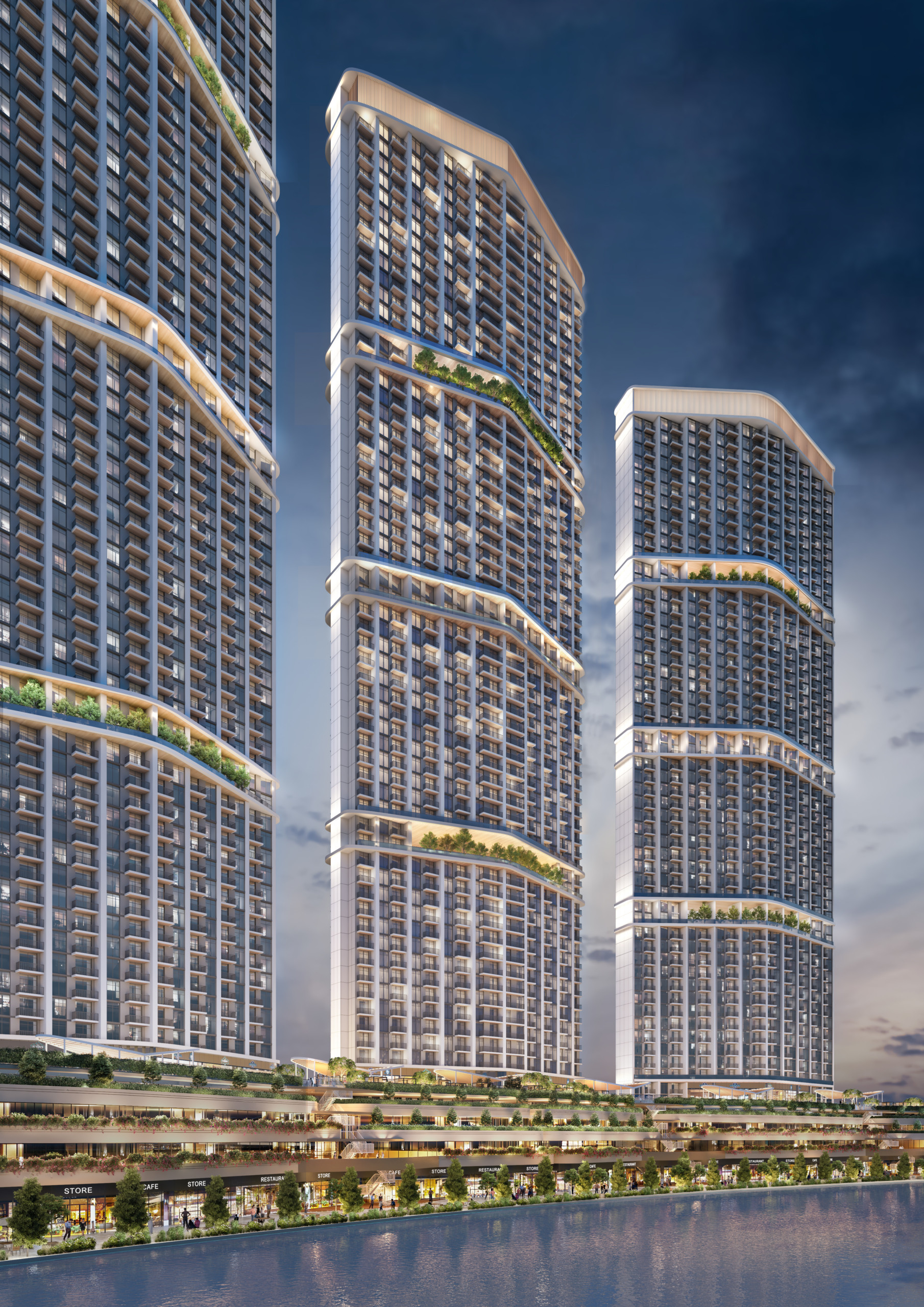 A6_DIMOND TOWER_CANAL SIDE_NIGHT VIEW_RENDER 320 Riverside Crescent
