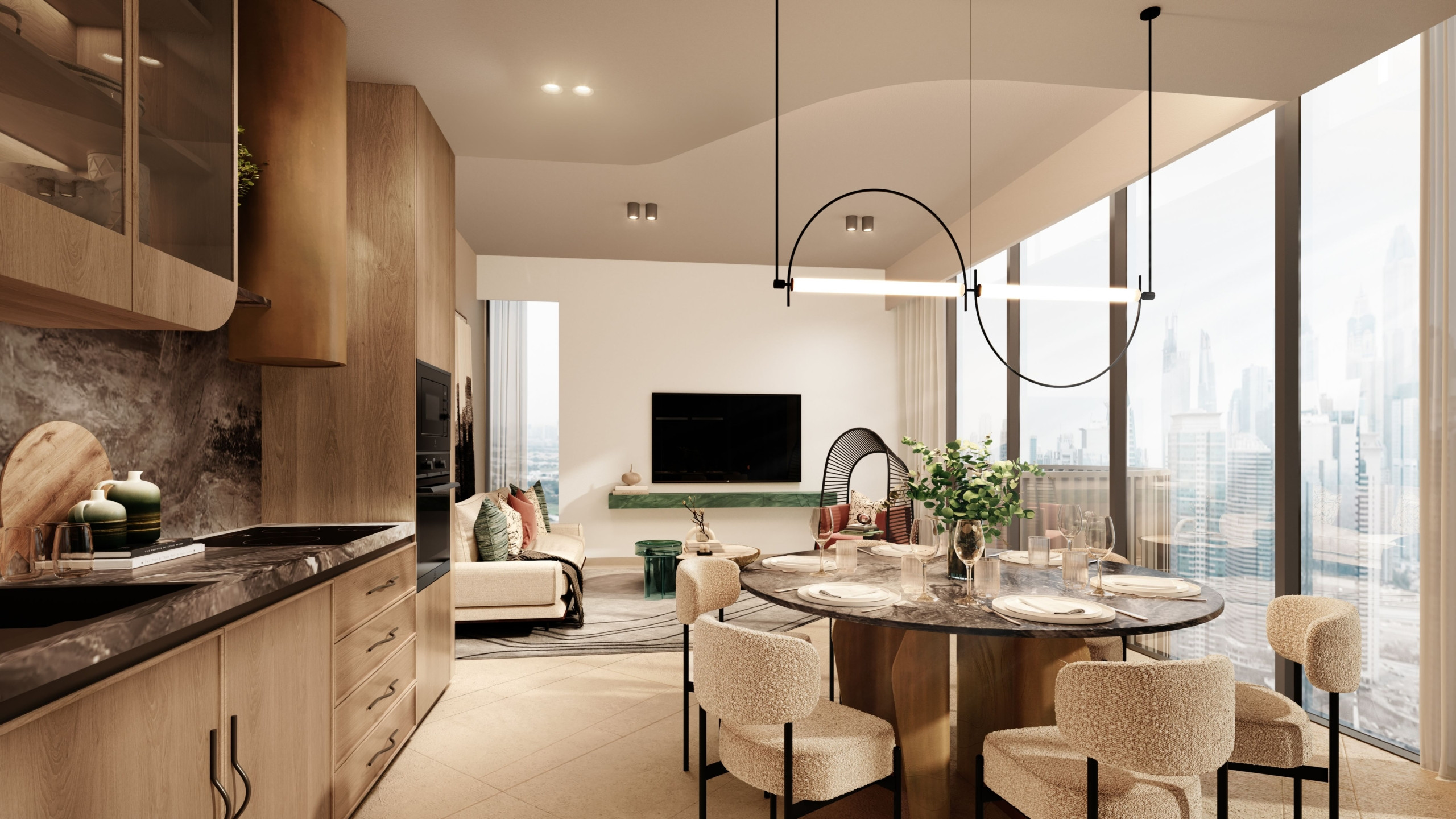 Render_WResidencesJLT_TwoBedroomLivingArea W Residences