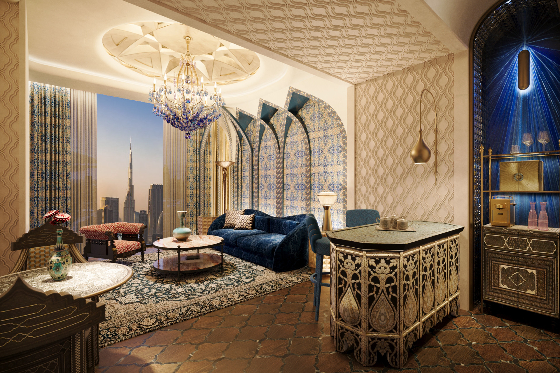 Burj Azizi – 75 Percent Concept_GR – Persia Living room Burj Azizi