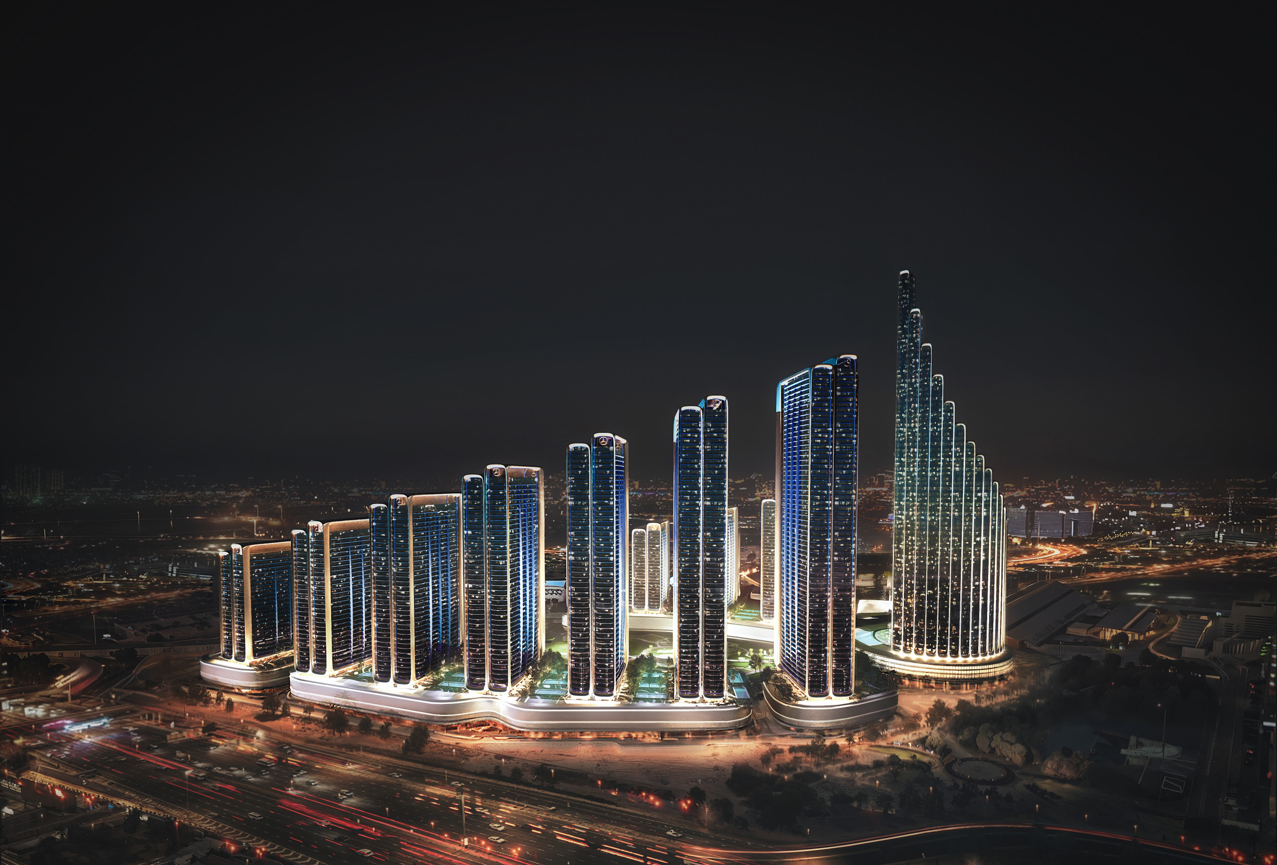 25006_aerialNight_shot -Final Mercedes-Benz Places – Binghatti City