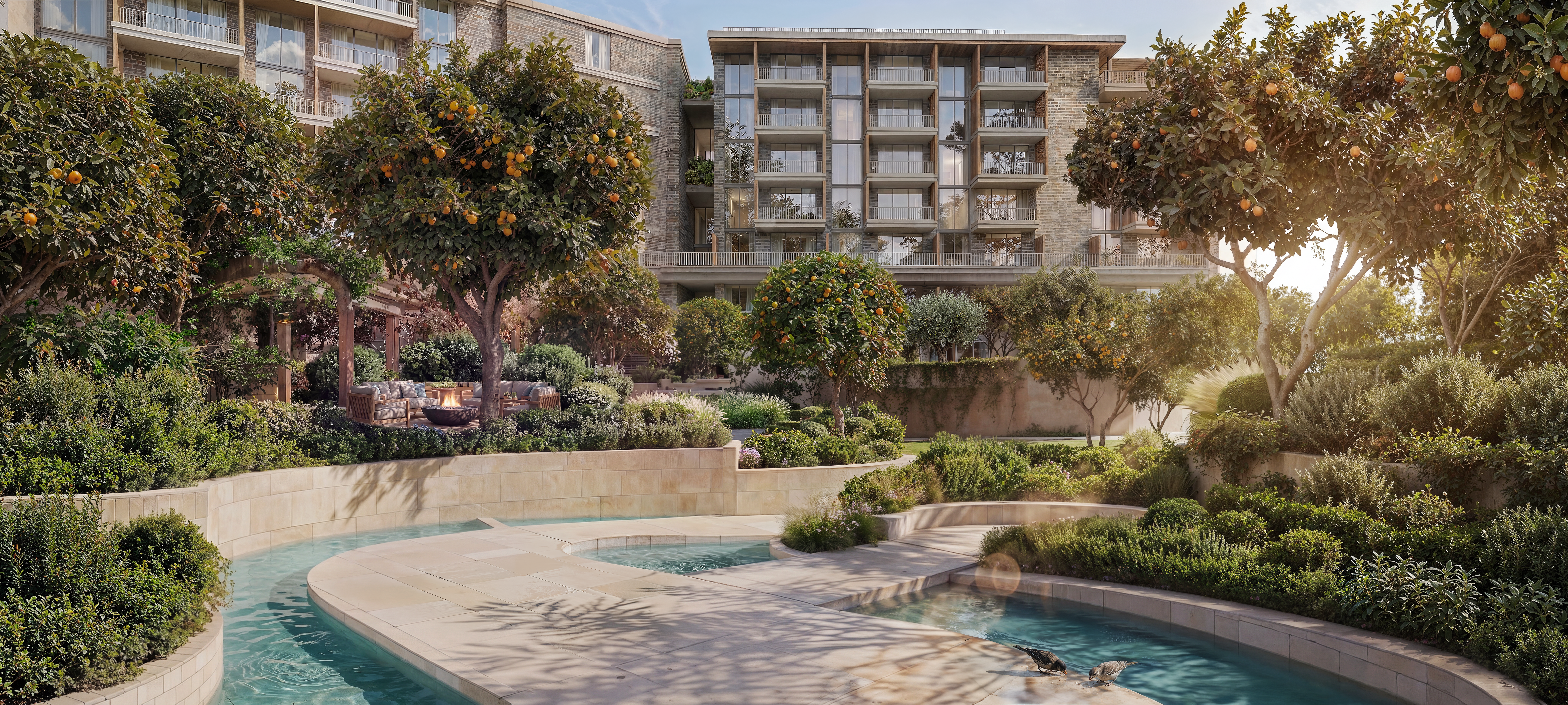 Cascading Water Feature – Courtyard Arancia Yards