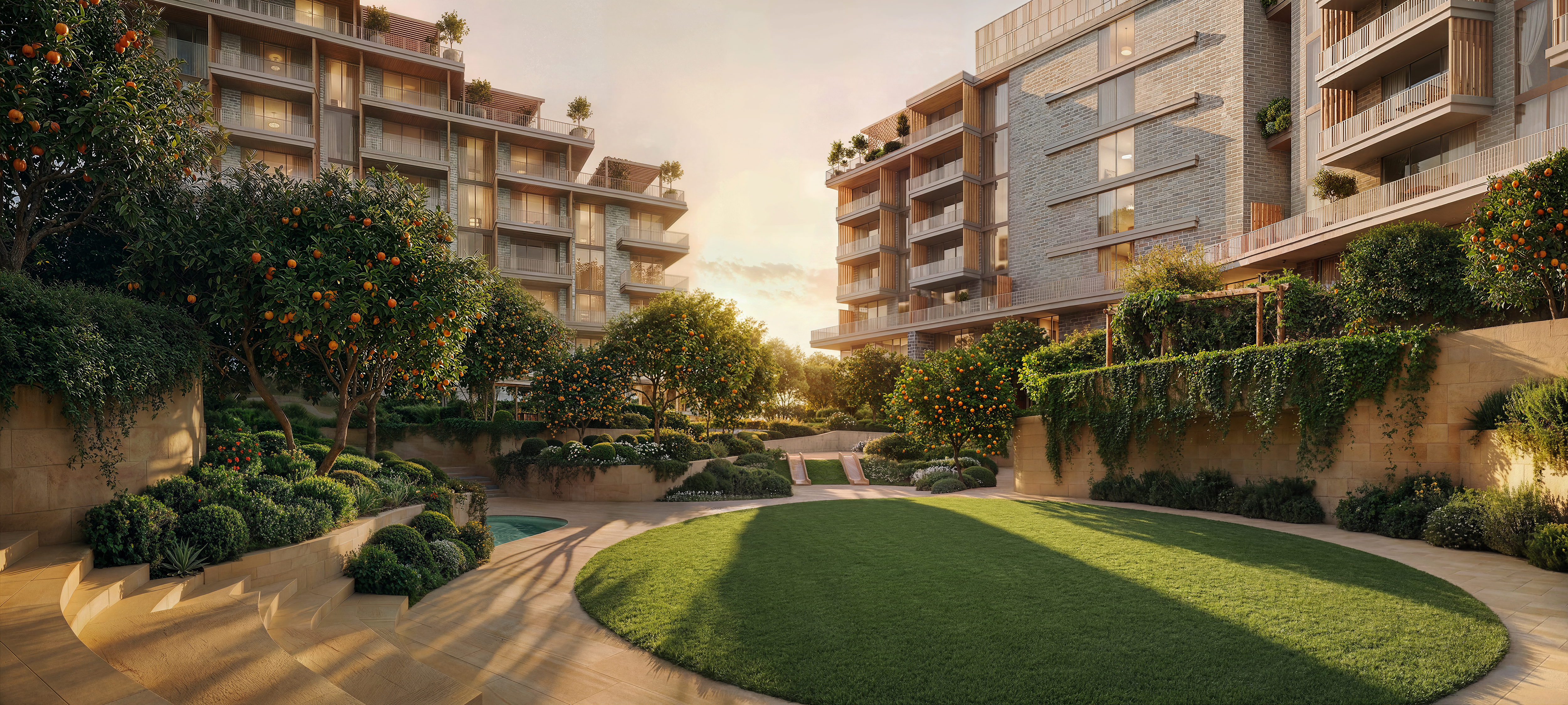 Sunken Courtyard – Golden Hour Arancia Yards